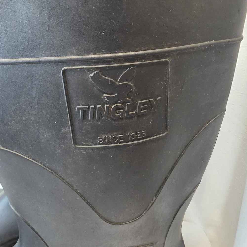 Tingley Waterproof Rain Boots Mens US 12 Black Rubber Mid Calf Pull On Round Toe
